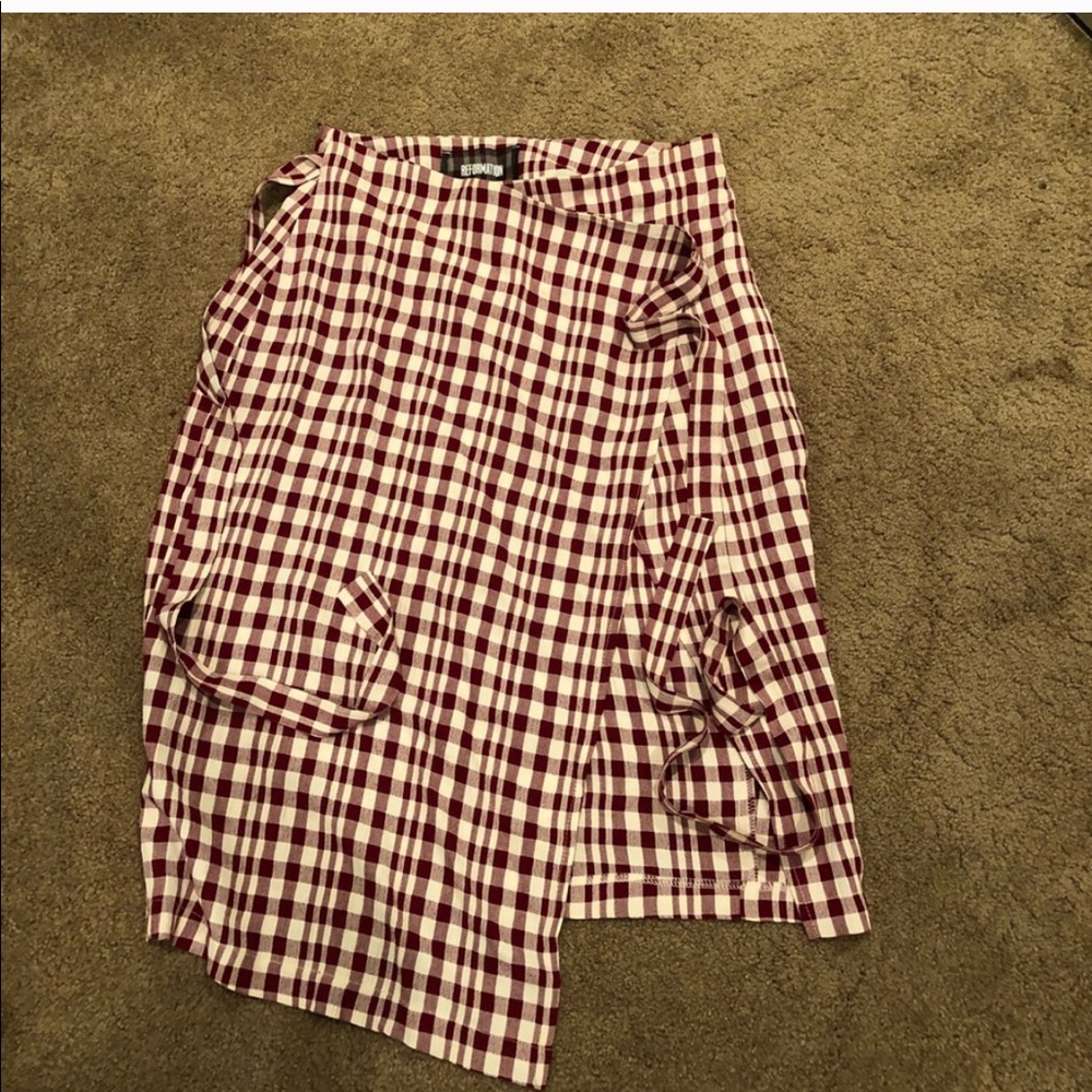 Reformation wrap skirt in checkered print!